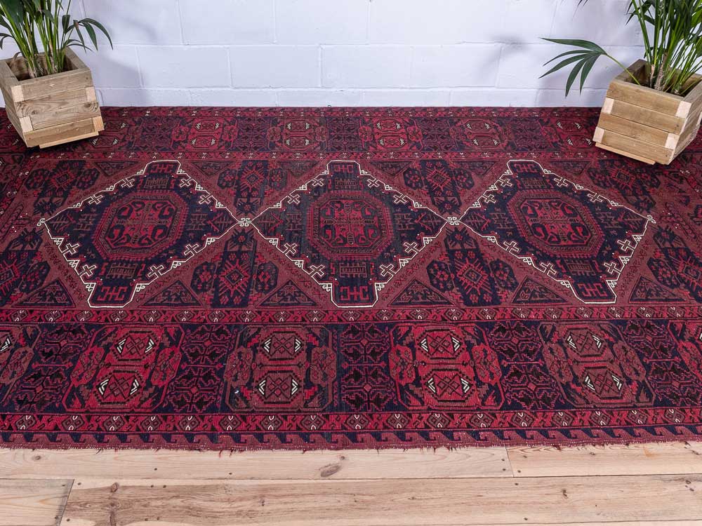 12856 Large Vintage Azerbaijan Soumak Kilim Rug 213x371cm (6.11 x 12.1ft)