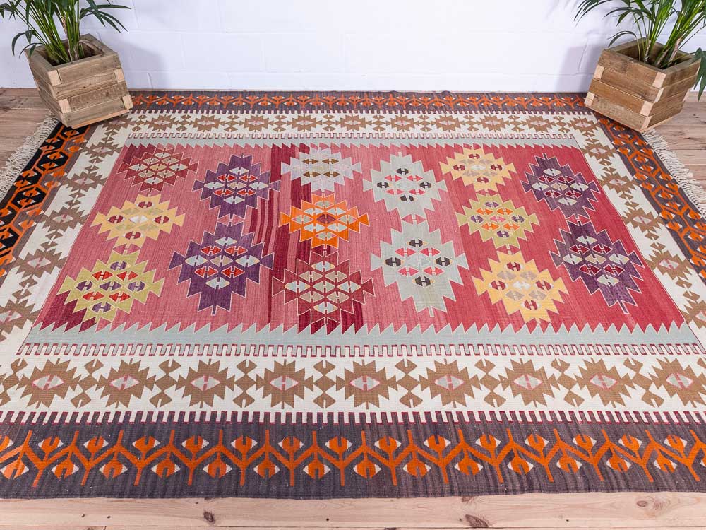 12858 Large Vintage Turkish Isparta Kilim Rug 236x300cm (7.9 x 9.10ft)