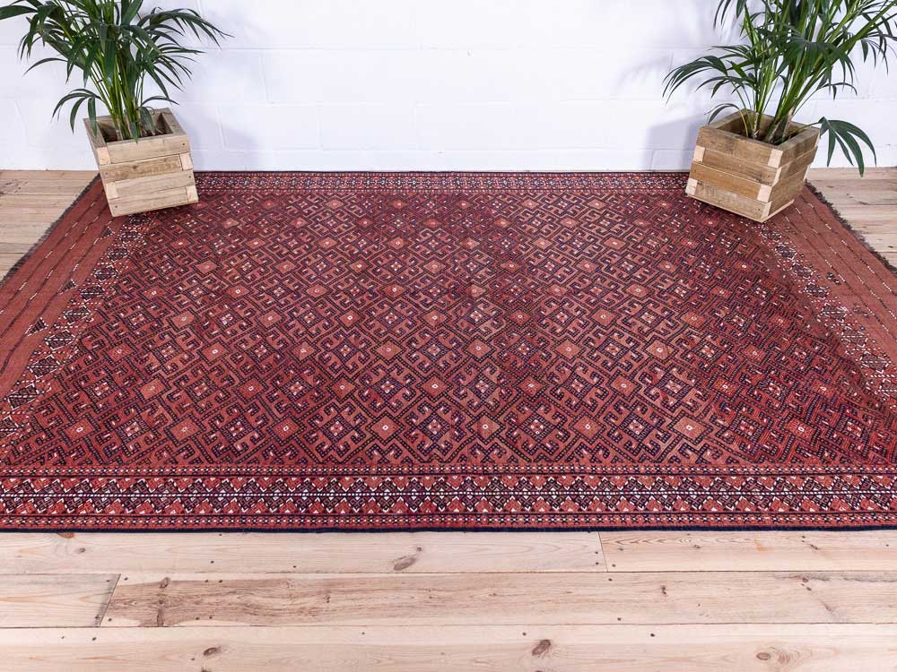 12859 Large Vintage Turkoman Soumak Weave Kilim Rug 207x325cm (6.9 x 10.8ft)