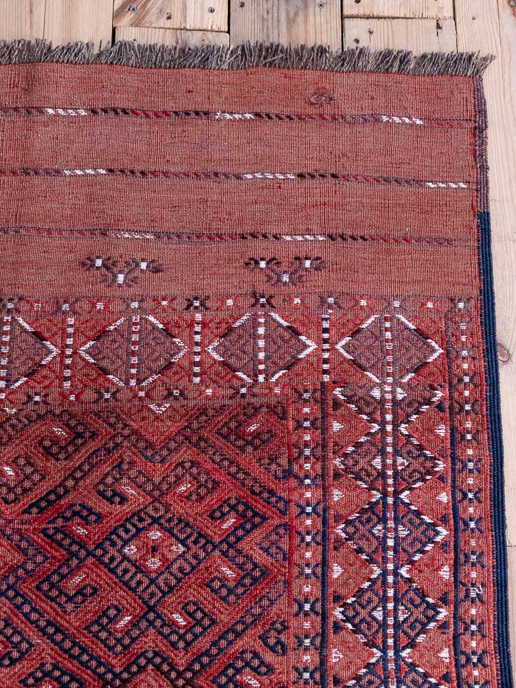 12859 Large Vintage Turkoman Soumak Weave Kilim Rug 207x325cm (6.9 x 10.8ft)