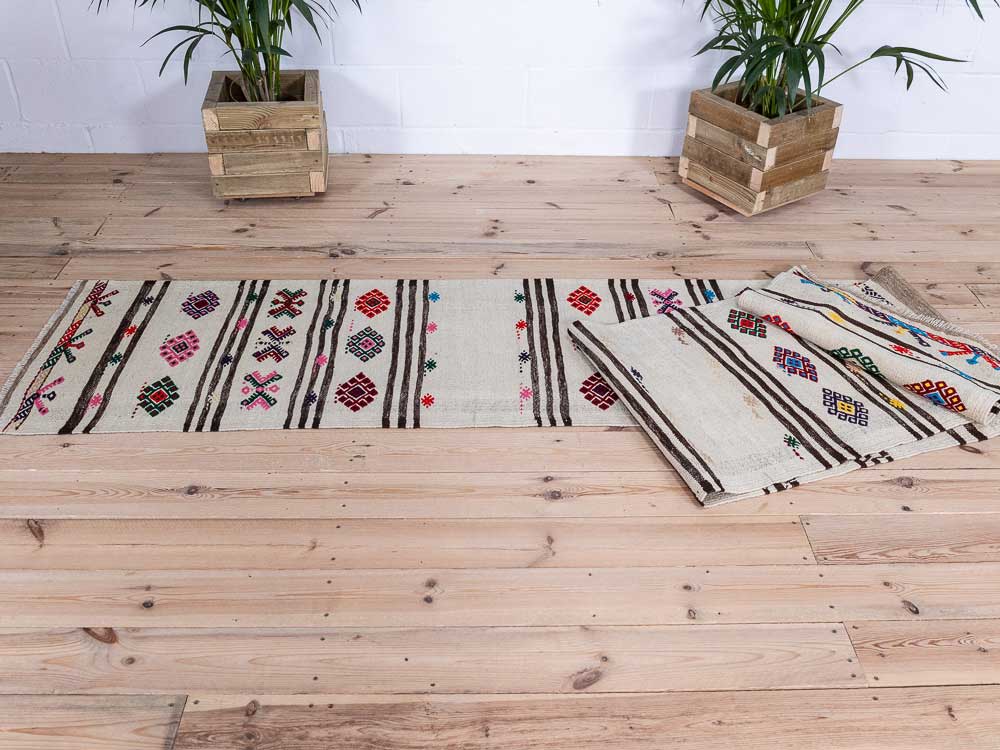 12865 Long Vintage Turkish Afyon Kilim Runner Rug 67x468cm (2.2 x 15.4ft)