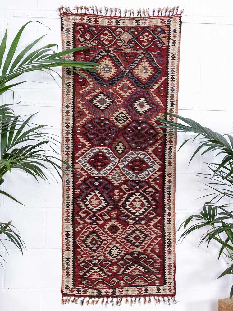 12866 Vintage Turkish Van Kilim Runner Rug 70x163cm (2.3 x 5.4ft)