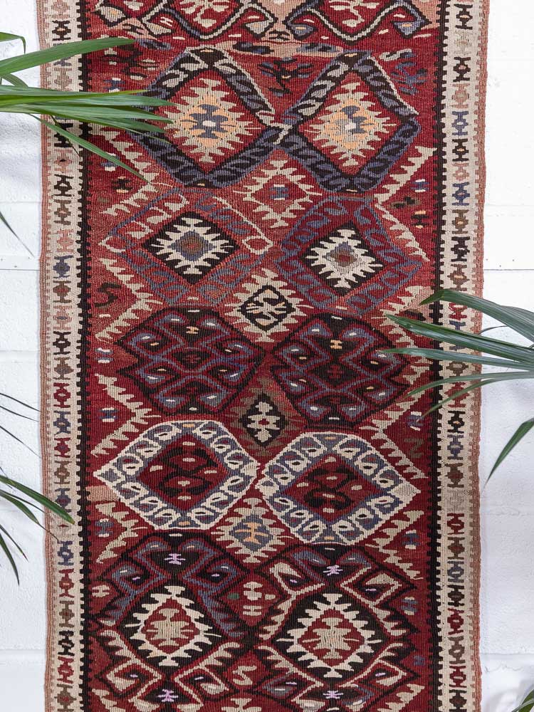 12866 Vintage Turkish Van Kilim Runner Rug 70x163cm (2.3 x 5.4ft)