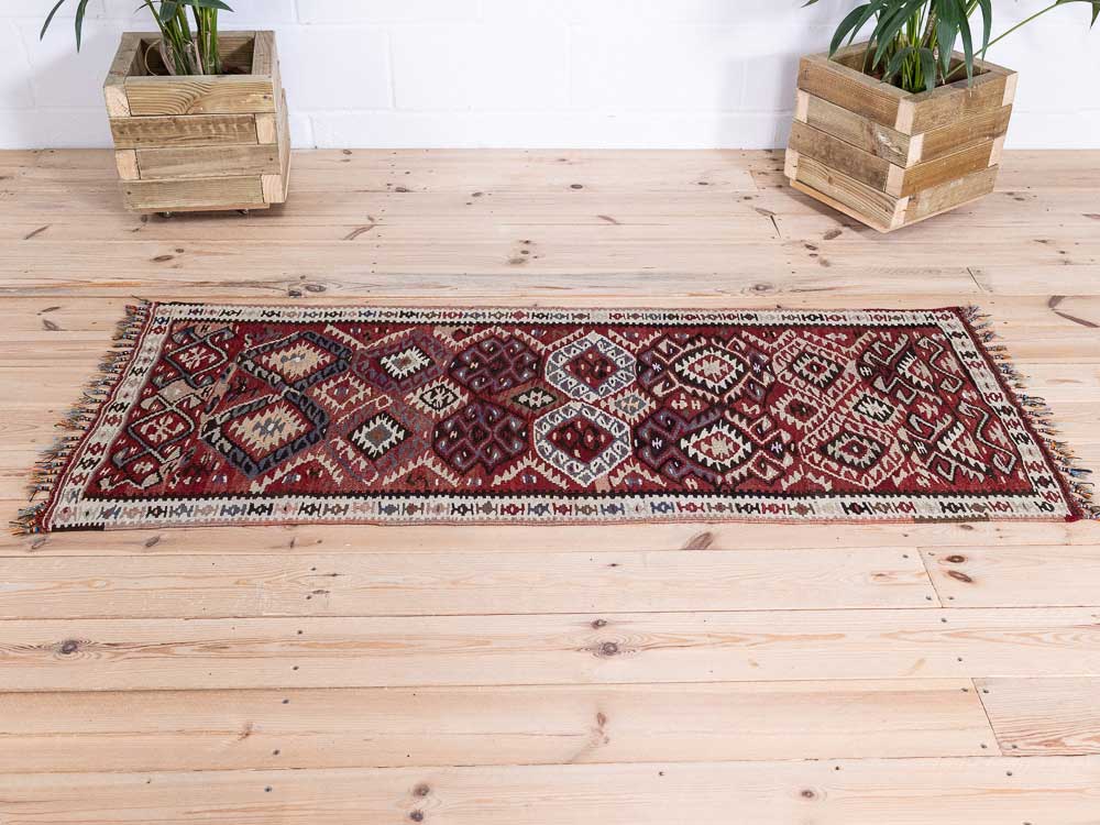 12866 Vintage Turkish Van Kilim Runner Rug 70x163cm (2.3 x 5.4ft)