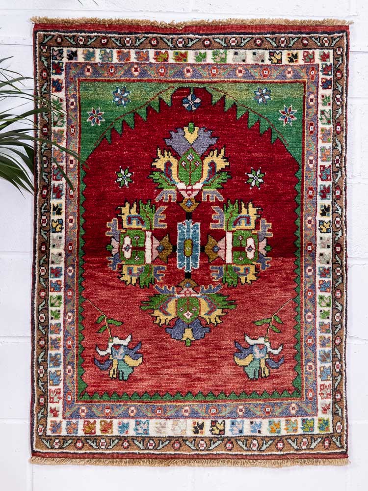 12870 Vintage Turkish Afyon Dazkiri Handknotted Prayer Rug 89x122cm (2.11 x 4ft)