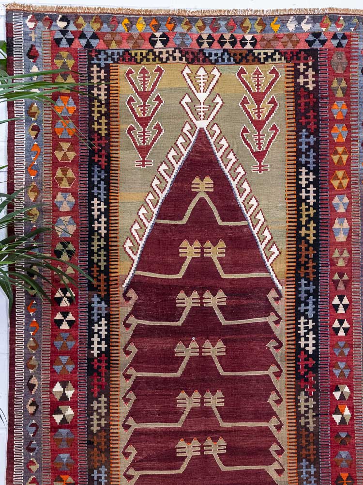 12874 Vintage Konya Obruk Turkish Prayer Kilim Rug 125x175cm (4.1 x 5.8ft)