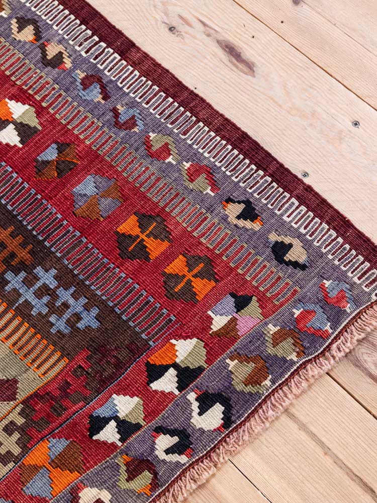 12874 Vintage Konya Obruk Turkish Prayer Kilim Rug 125x175cm (4.1 x 5.8ft)