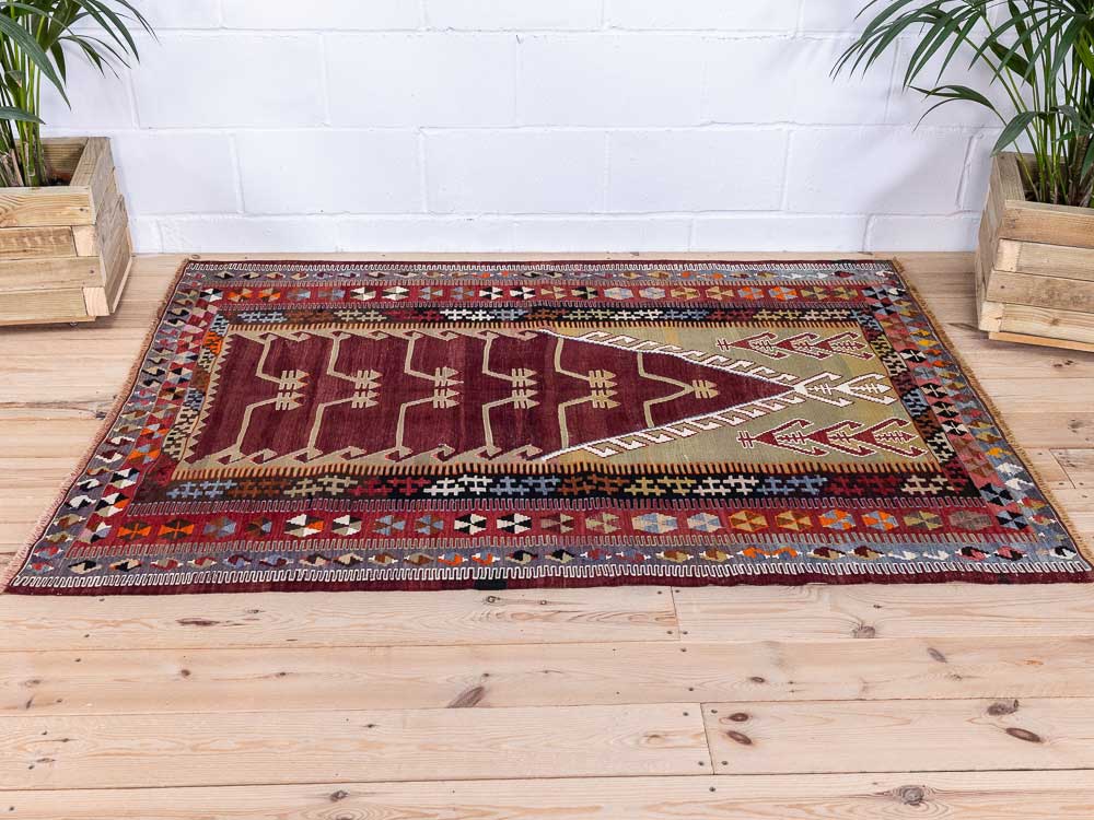 12874 Vintage Konya Obruk Turkish Prayer Kilim Rug 125x175cm (4.1 x 5.8ft)