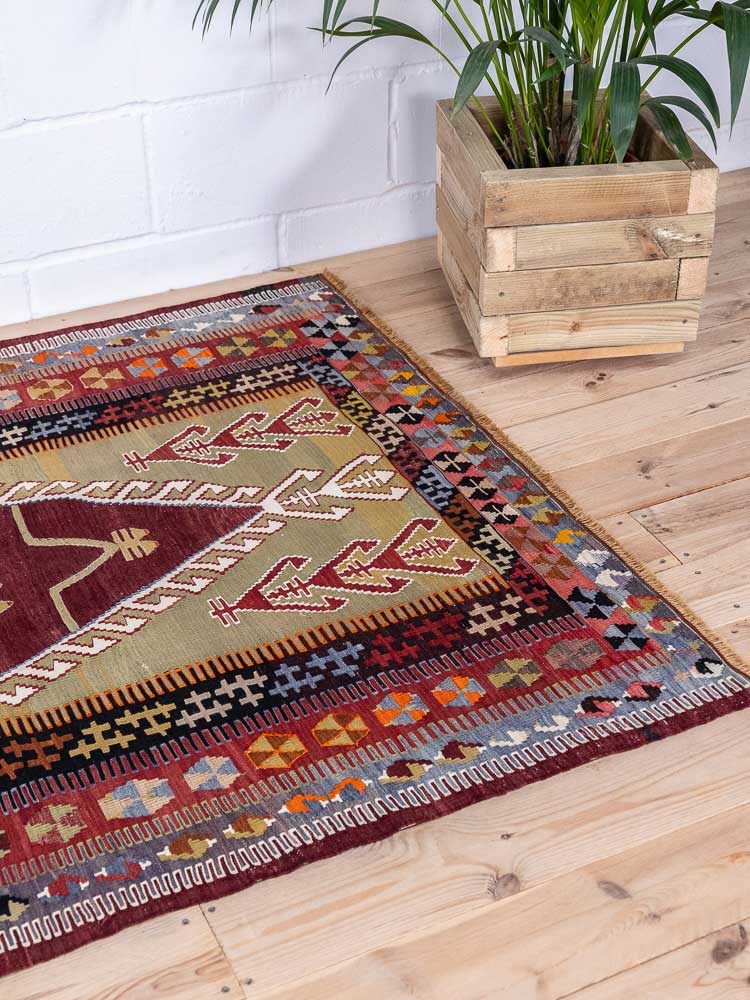 12874 Vintage Konya Obruk Turkish Prayer Kilim Rug 125x175cm (4.1 x 5.8ft)