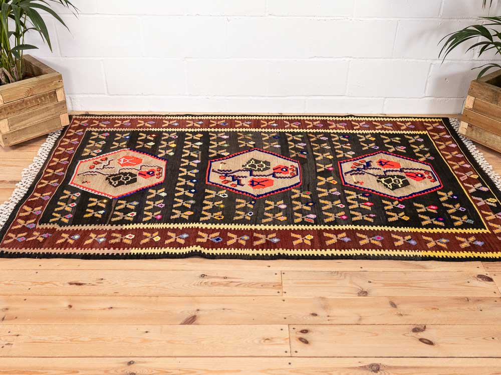 12875 Vintage Turkish Erzurum Bardizi Kilim Rug 121x219cm (3.11 x 7.2ft)