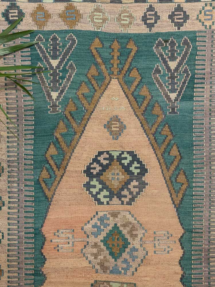 12876 Vintage Konya Obruk Turkish Prayer Kilim Rug 130x191cm (4.3 x 6.3ft)