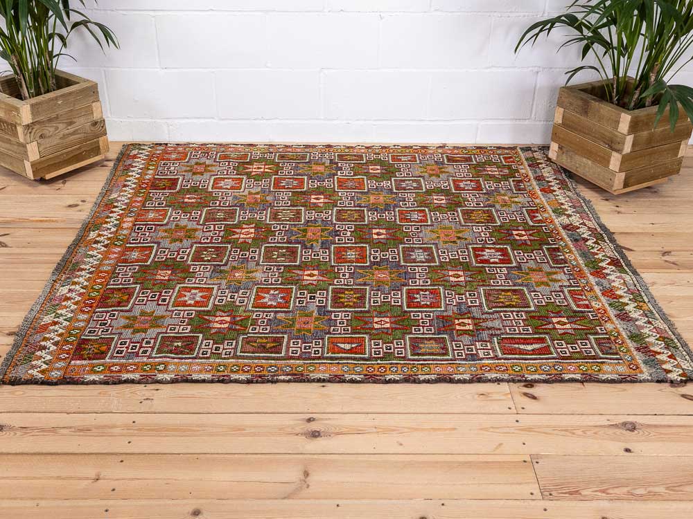 12877 Vintage Turkish Dazkiri Cicim Kilim Rug 156x180cm (5.1 x 5.10ft)