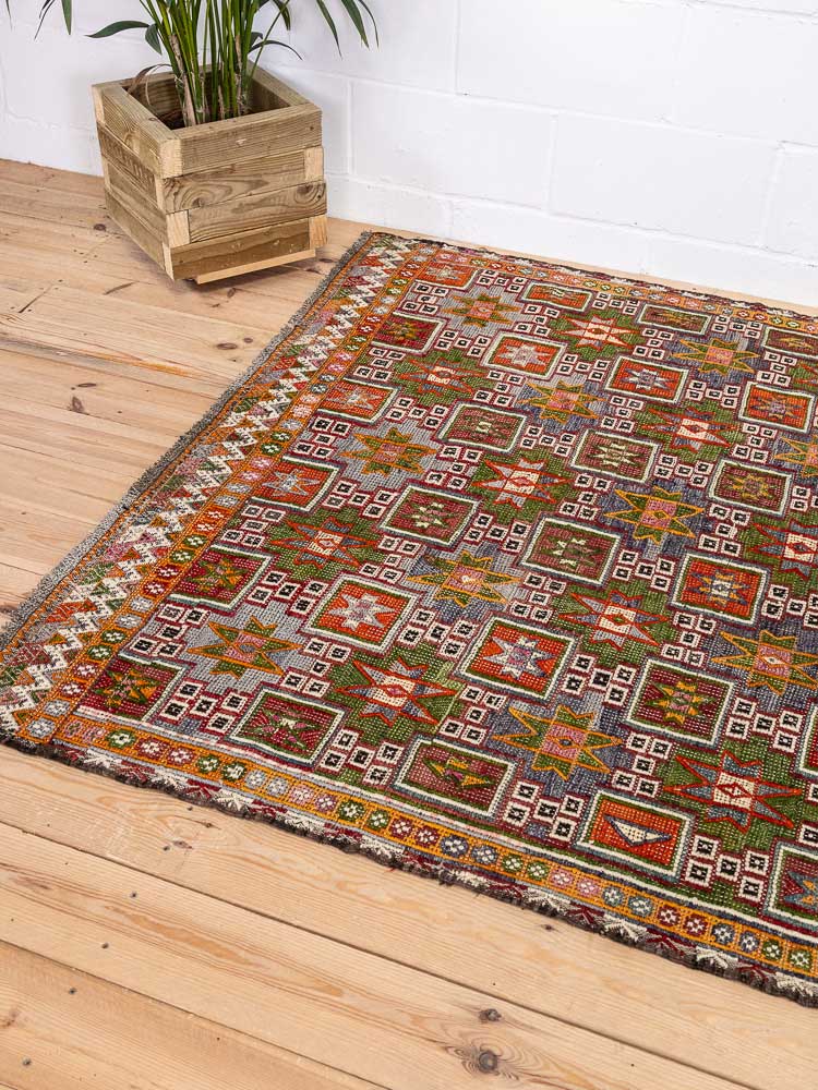 12877 Vintage Turkish Dazkiri Cicim Kilim Rug 156x180cm (5.1 x 5.10ft)