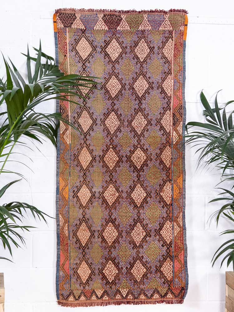 12884 Vintage Turkish Afyon Kilim Rug 84x180cm (2.9 x 5.10ft)