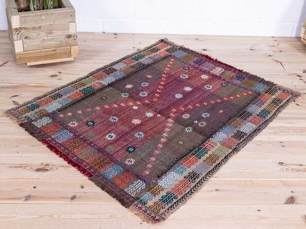 12887 Vintage Turkish Konya Karapinar Kilim Rug 98x120cm (3.2 x 3.11ft)