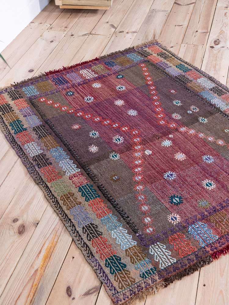 12887 Vintage Turkish Konya Karapinar Kilim Rug 98x120cm (3.2 x 3.11ft)