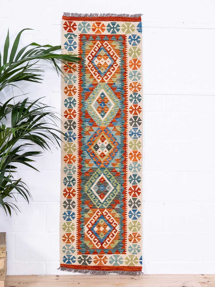 12889 Afghan Vegetable Dyed Kilim Runner Rug 62x192cm (2.0 x 6.3ft)