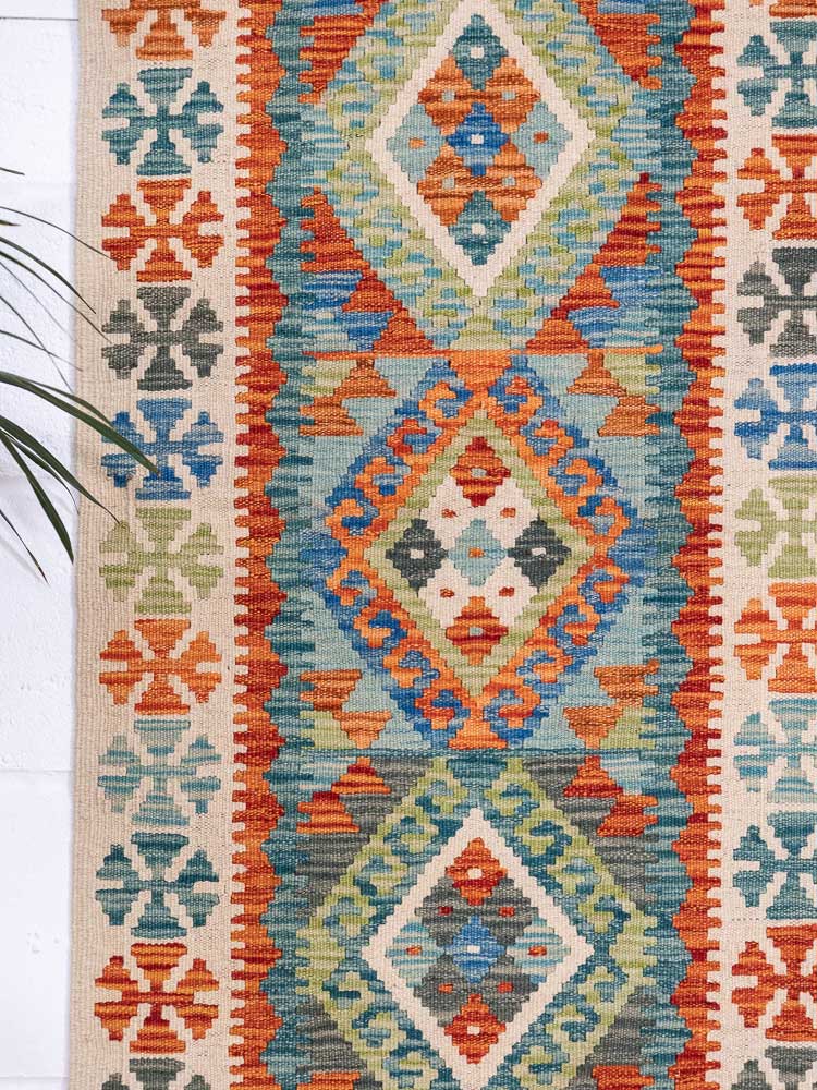 12889 Afghan Vegetable Dyed Kilim Runner Rug 62x192cm (2.0 x 6.3ft)