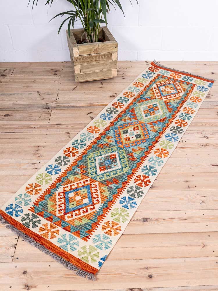 12889 Afghan Vegetable Dyed Kilim Runner Rug 62x192cm (2.0 x 6.3ft)