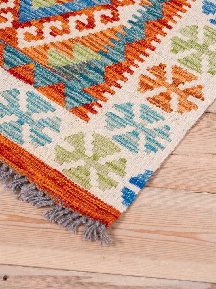 12889 Afghan Vegetable Dyed Kilim Runner Rug 62x192cm (2.0 x 6.3ft)