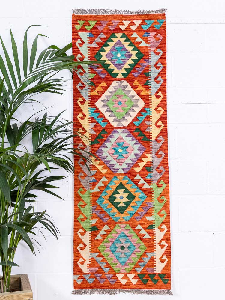 12890 Afghan Vegetable Dyed Kilim Runner Rug 61x173cm (2 x 5.8ft)