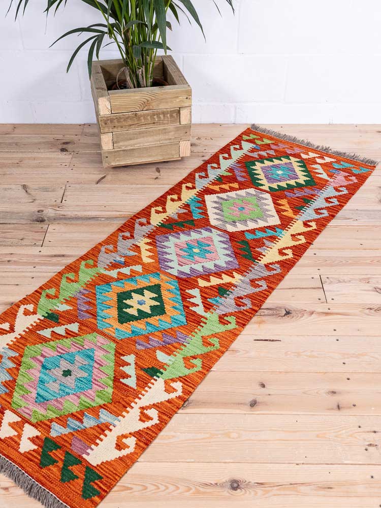 12890 Afghan Vegetable Dyed Kilim Runner Rug 61x173cm (2 x 5.8ft)