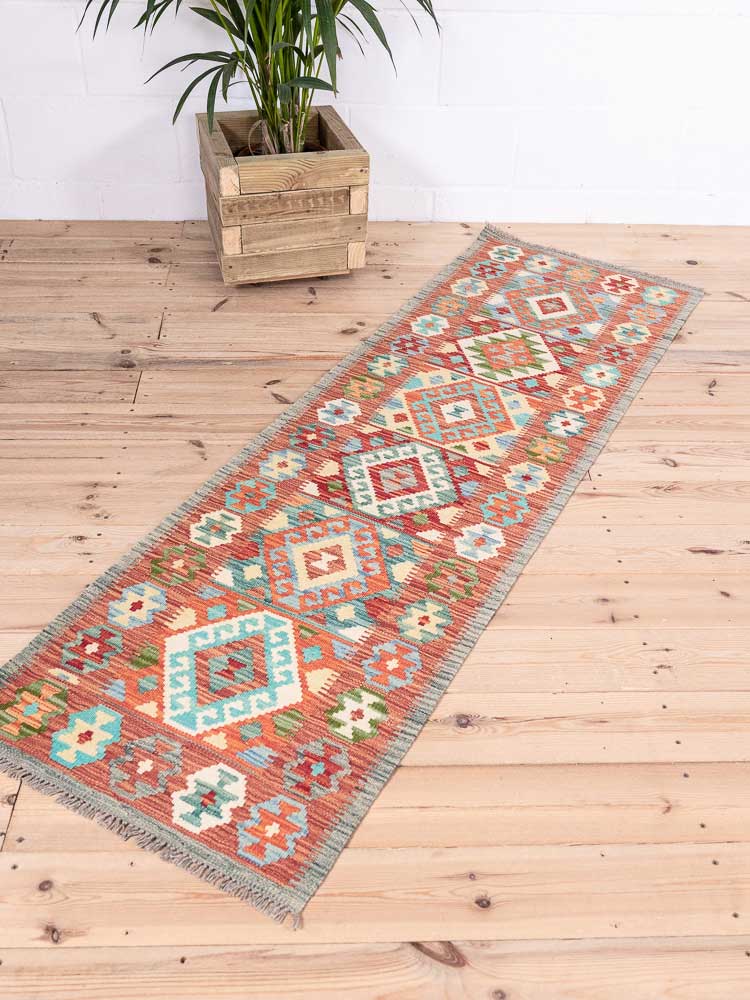 12891 Afghan Vegetable Dyed Kilim Runner Rug 61x193cm (2 x 6.4ft)