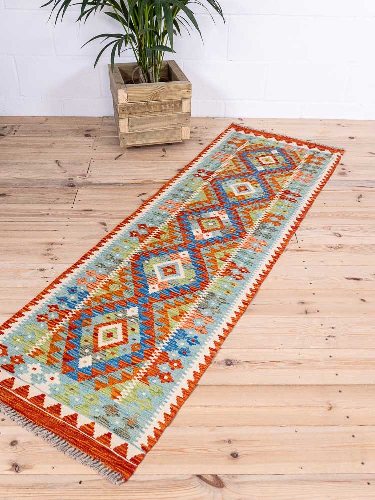 12892 Afghan Vegetable Dyed Kilim Runner Rug 63x194cm (2.0 x 6.4ft)