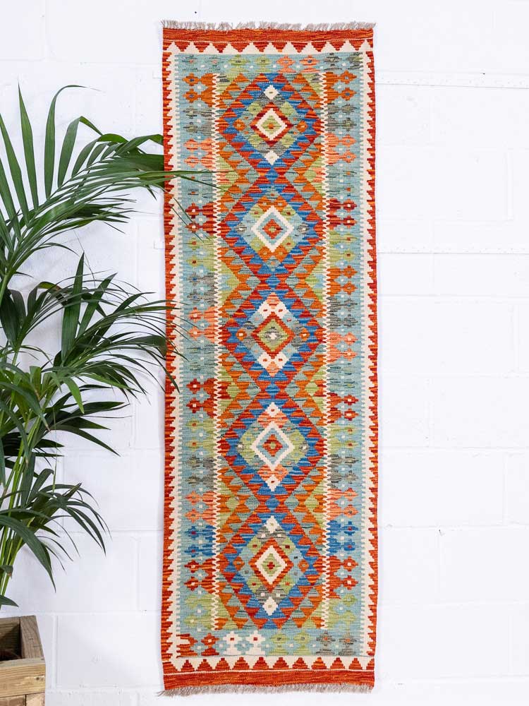 12892 Afghan Vegetable Dyed Kilim Runner Rug 63x194cm (2.0 x 6.4ft)