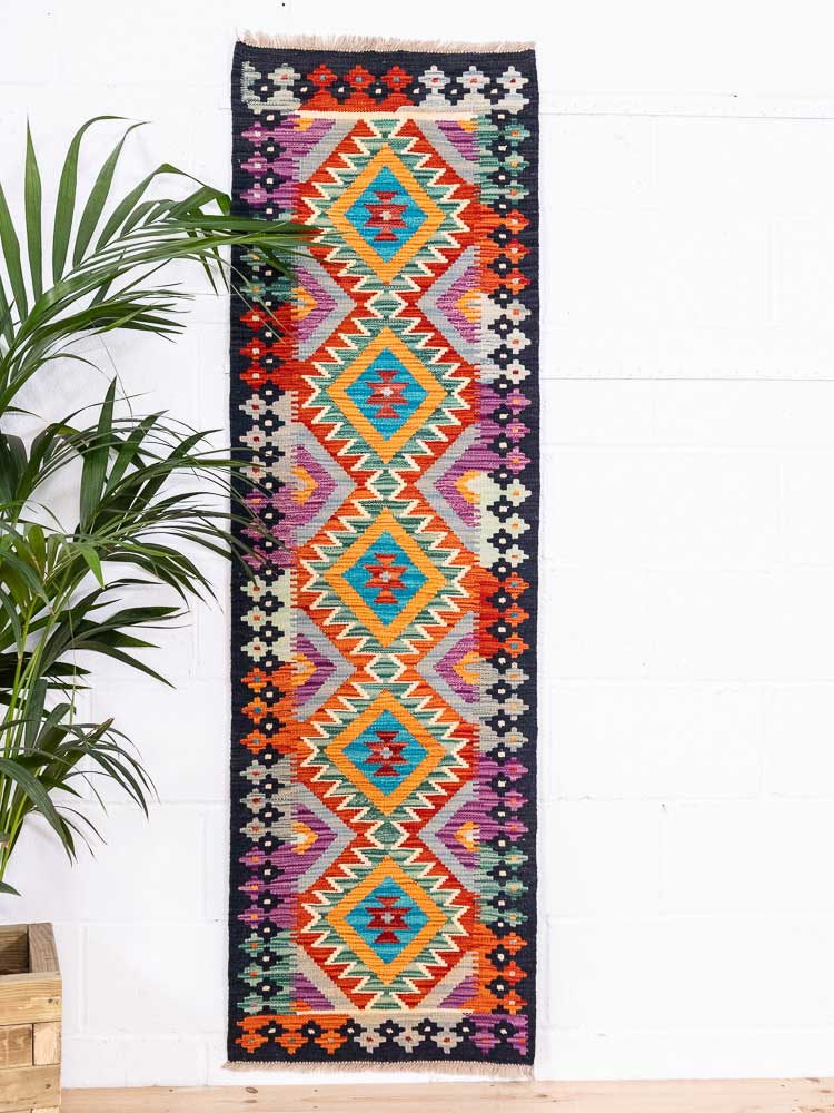 12893 Afghan Vegetable Dyed Kilim Runner Rug 59x195cm (1.11 x 6.4ft)