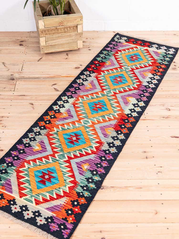 12893 Afghan Vegetable Dyed Kilim Runner Rug 59x195cm (1.11 x 6.4ft)