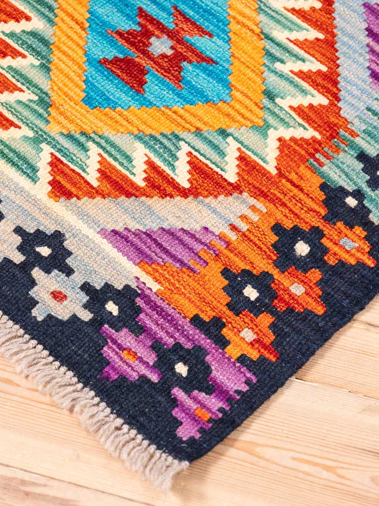 12893 Afghan Vegetable Dyed Kilim Runner Rug 59x195cm (1.11 x 6.4ft)