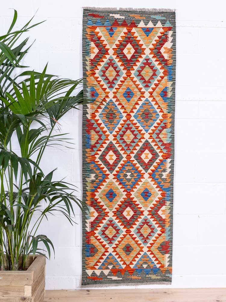 12896 Afghan Vegetable Dyed Kilim Runner Rug 65x191cm (2.1 x 6.3ft)