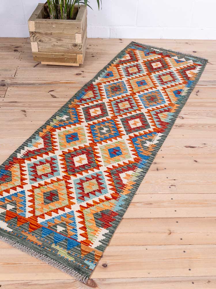 12896 Afghan Vegetable Dyed Kilim Runner Rug 65x191cm (2.1 x 6.3ft)