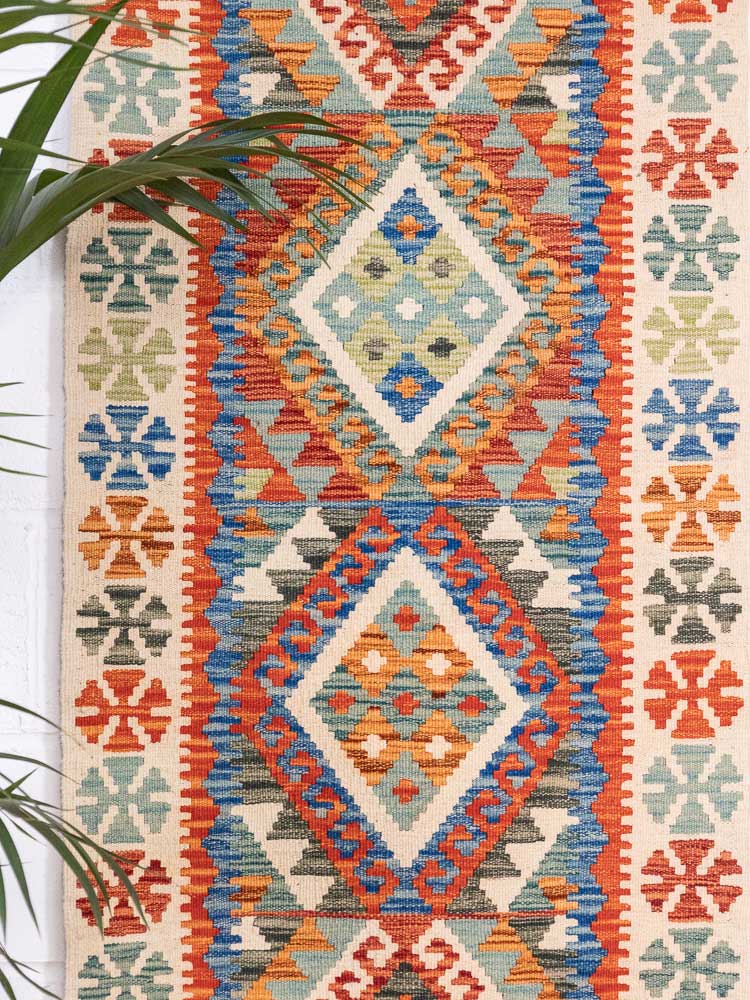 12897 Afghan Vegetable Dyed Kilim Runner Rug 71x200cm (2.4 x 6.6ft)