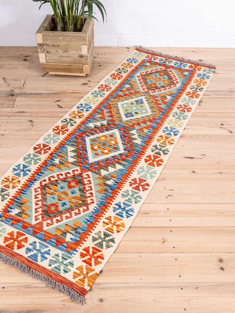 12897 Afghan Vegetable Dyed Kilim Runner Rug 71x200cm (2.4 x 6.6ft)