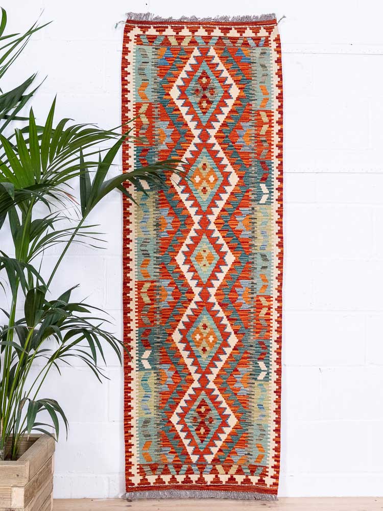 12898 Afghan Vegetable Dyed Kilim Runner Rug 68x198cm (2.2 x 6.6ft)