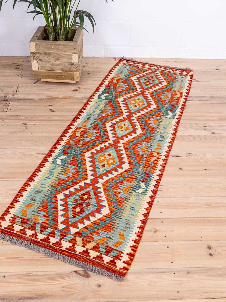 12898 Afghan Vegetable Dyed Kilim Runner Rug 68x198cm (2.2 x 6.6ft)