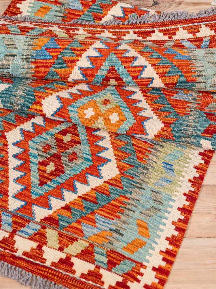 12898 Afghan Vegetable Dyed Kilim Runner Rug 68x198cm (2.2 x 6.6ft)