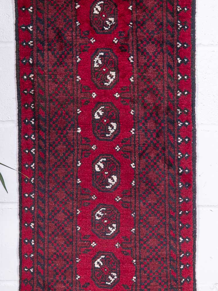 12899 Afghan Red Aq Chah Runner Rug 53x139cm (1.9 x 4.6ft)