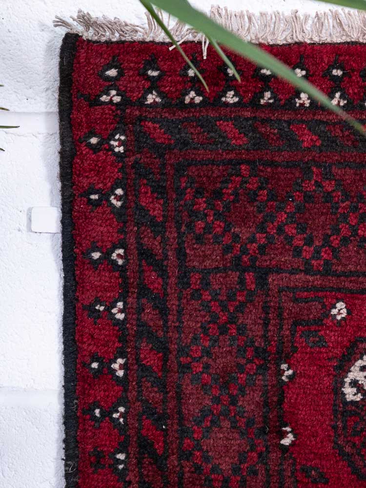 12899 Afghan Red Aq Chah Runner Rug 53x139cm (1.9 x 4.6ft)