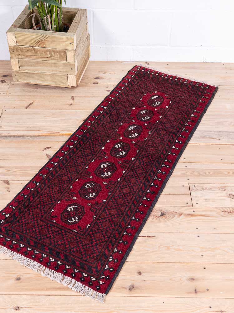 12899 Afghan Red Aq Chah Runner Rug 53x139cm (1.9 x 4.6ft)