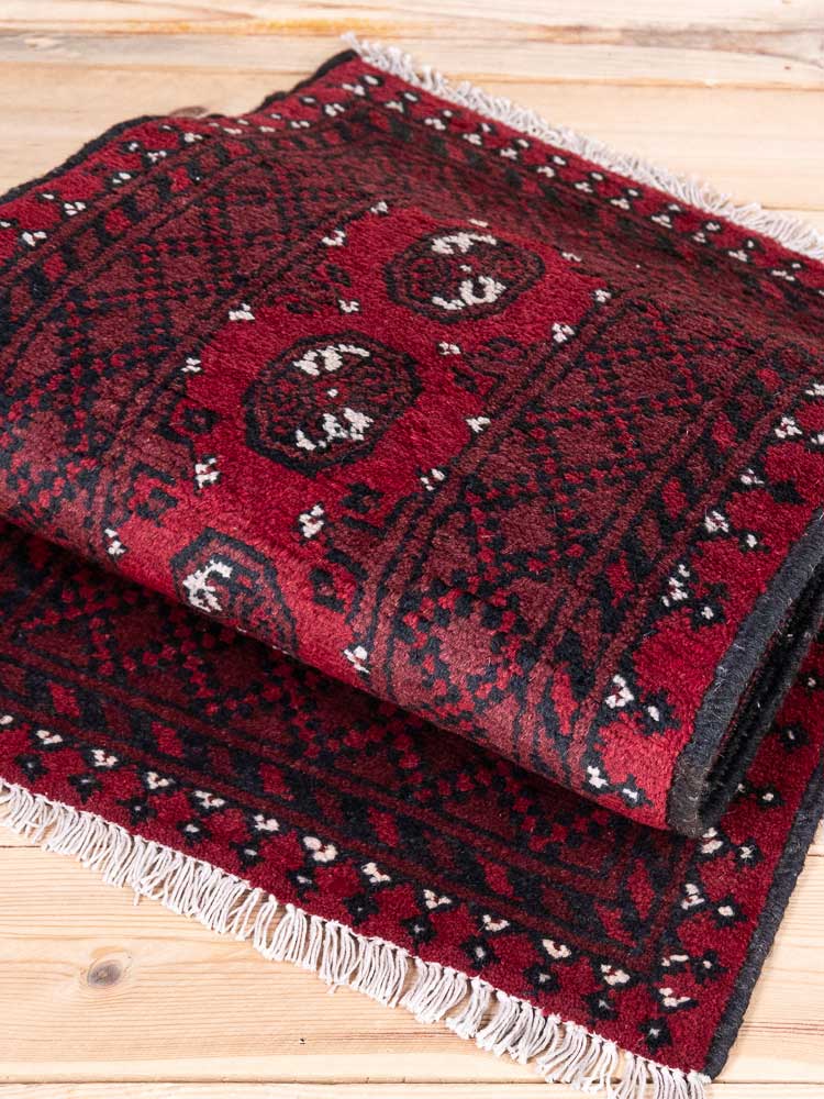 12899 Afghan Red Aq Chah Runner Rug 53x139cm (1.9 x 4.6ft)