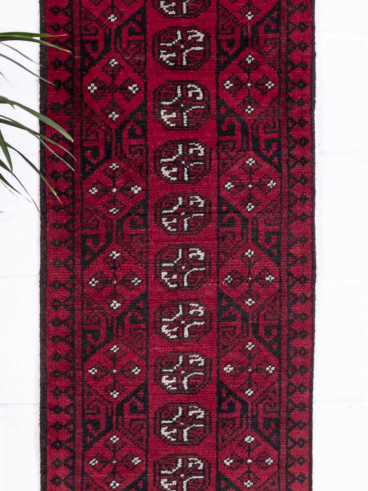 12900 Afghan Red Aq Chah Runner Rug 51x143cm (1.8 x 4.8ft)