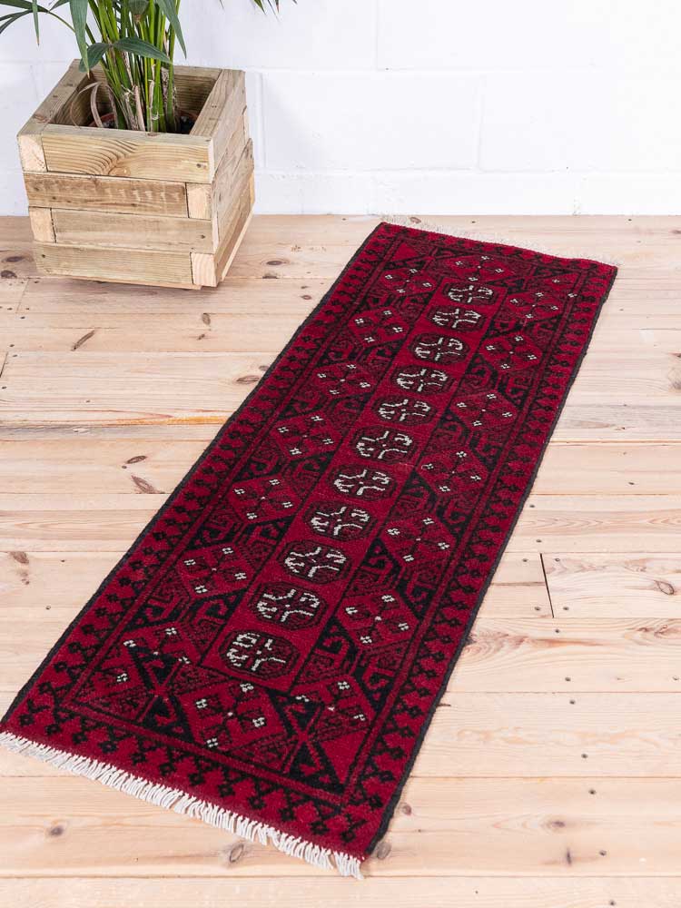 12900 Afghan Red Aq Chah Runner Rug 51x143cm (1.8 x 4.8ft)