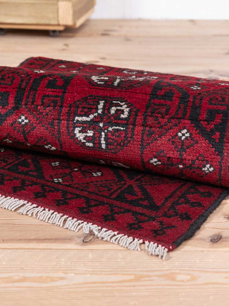 12900 Afghan Red Aq Chah Runner Rug 51x143cm (1.8 x 4.8ft)