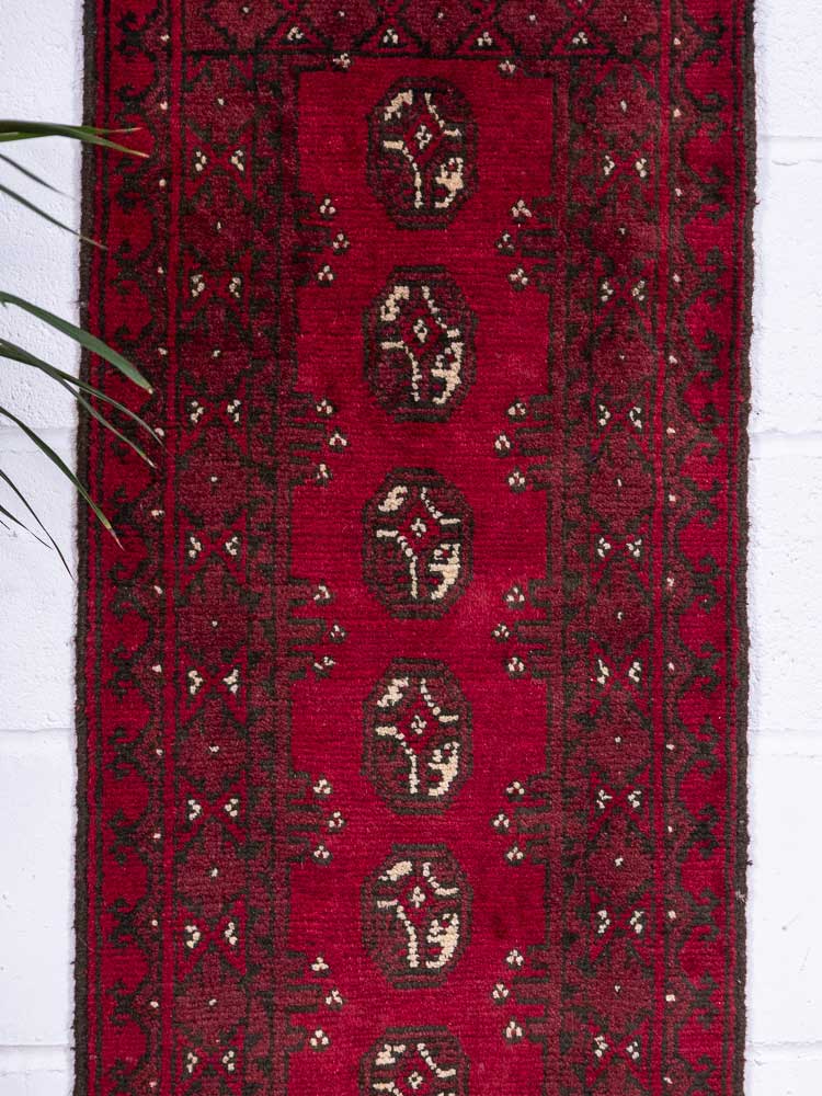 12901 Afghan Red Aq Chah Runner Rug 51x141cm (1.8 x 4.7ft)