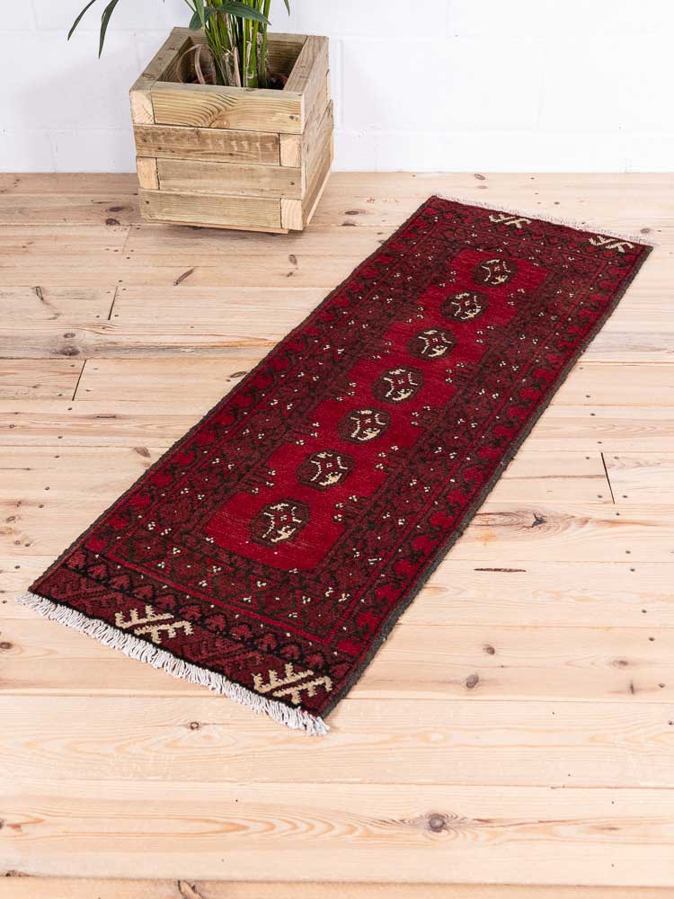 12901 Afghan Red Aq Chah Runner Rug 51x141cm (1.8 x 4.7ft)