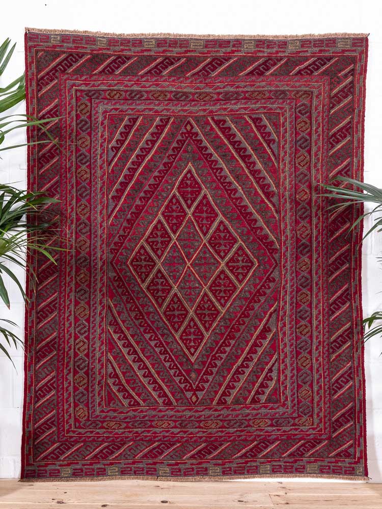 12908 Afghan Moshwani Mixed Weave Rug 152x189cm (4.11 x 6.2ft)