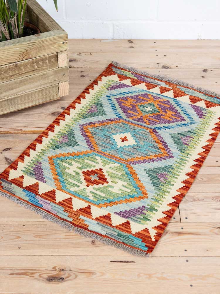 12912 Afghan Vegetable Dyed Kilim Rug 61x88cm (2 x 2.10ft)